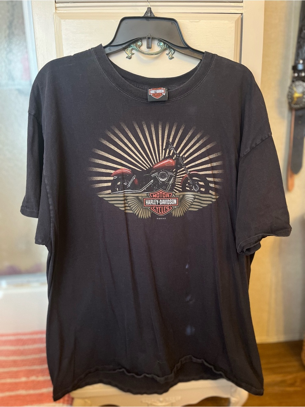 Harley-Davidson Black T-Shirt with Red Motorcycle Graphic